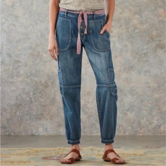 🦋Sundance Jolienne Lightweight Denim Jogger Cargo Pants Button Fly Size 2 - Picture 2 of 9